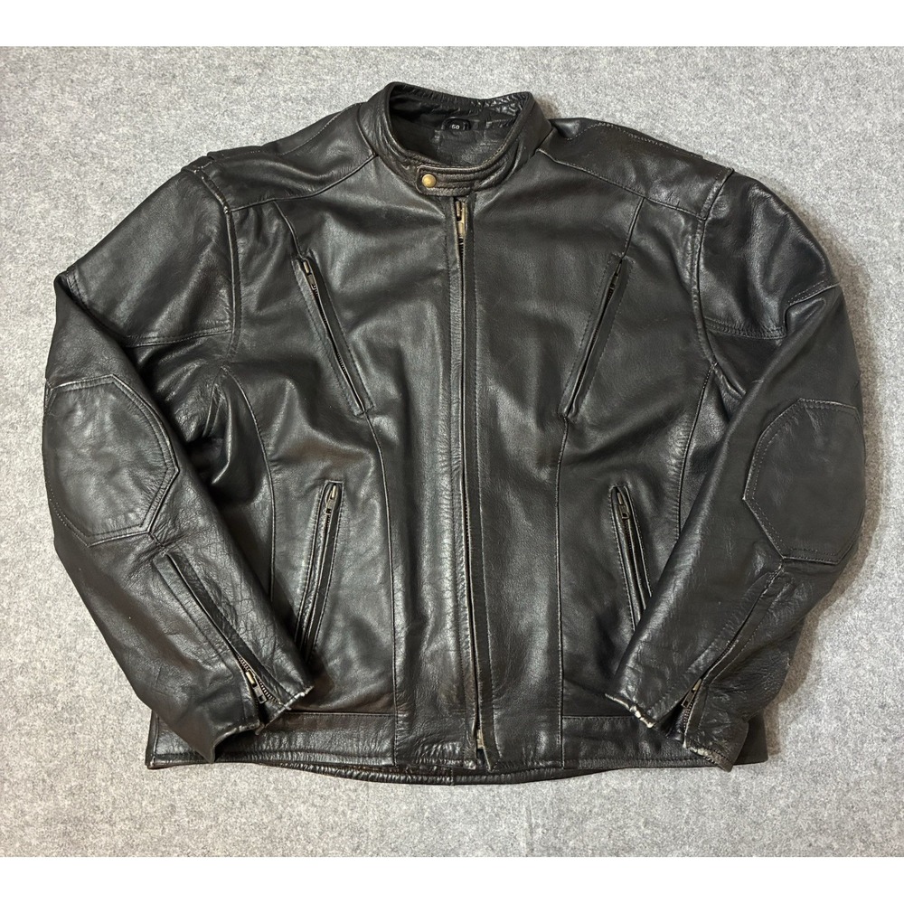 Vintage 80s UNIK Mens Sz 50 Leather Biker Belted Motorcycle Jacket Zip Out Liner